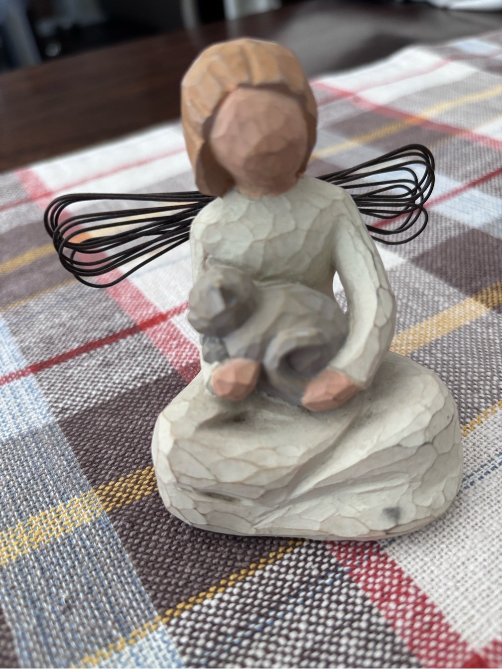Demdaco Cream-Beige Angel of Kindness Figurine with Black Wire Wings